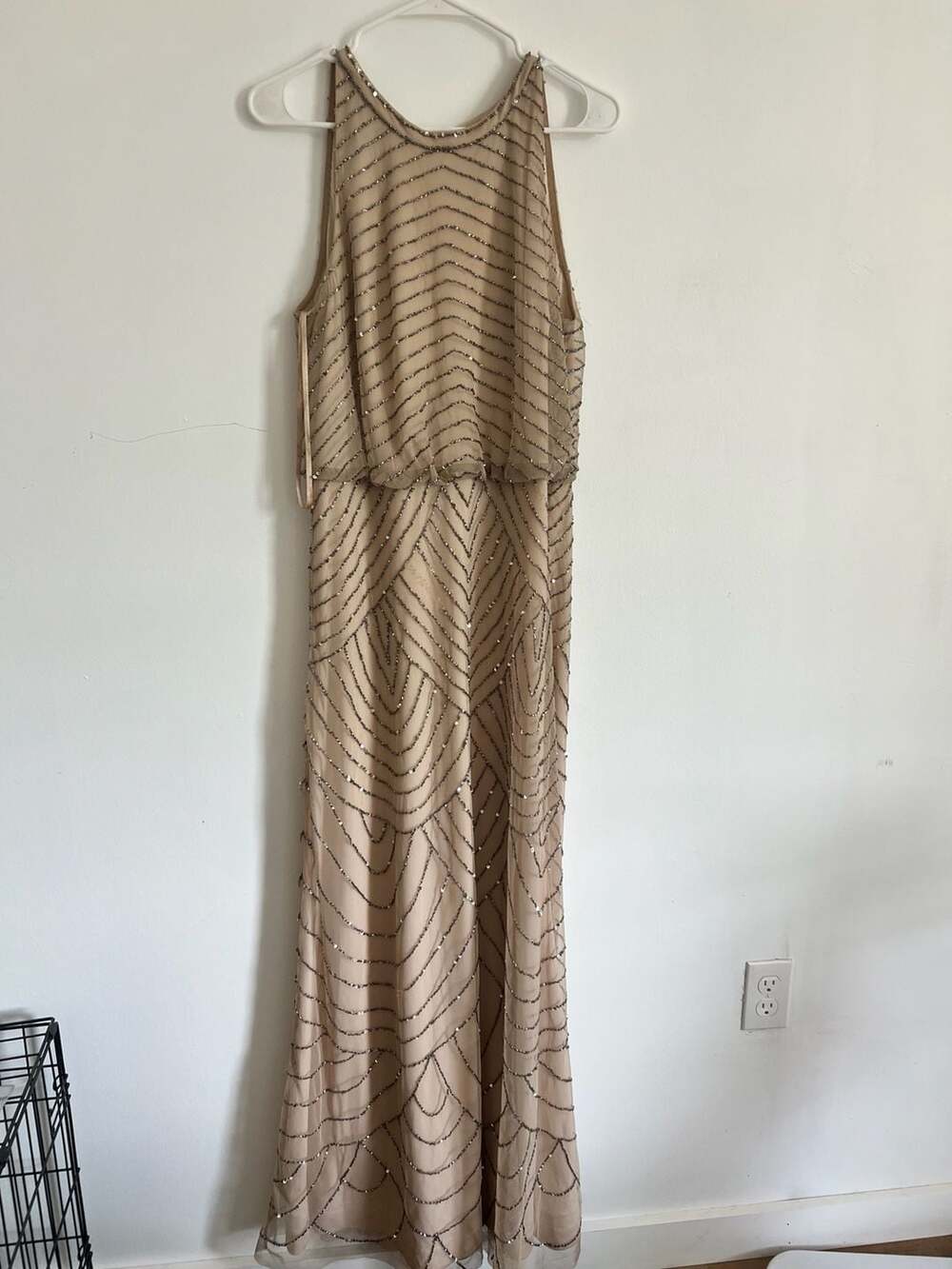 Adrianna Papell Madigan Art Deco Beaded Halter Blouson Gown - Picture 2 of 12